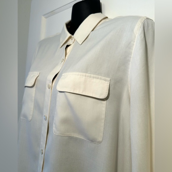 J Jill 100% Silk Long Sleeve Ivory Button Down Shirt - Picture 3 of 15